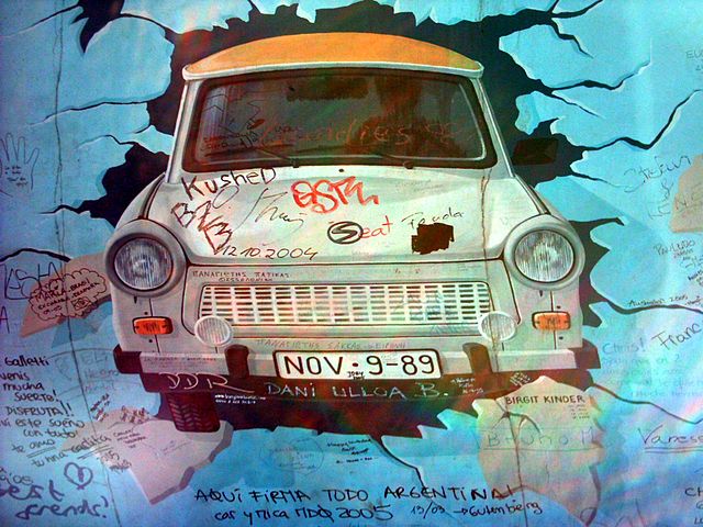 Trabant breaking through the Berlin Wall – mural at the East Side Gallery